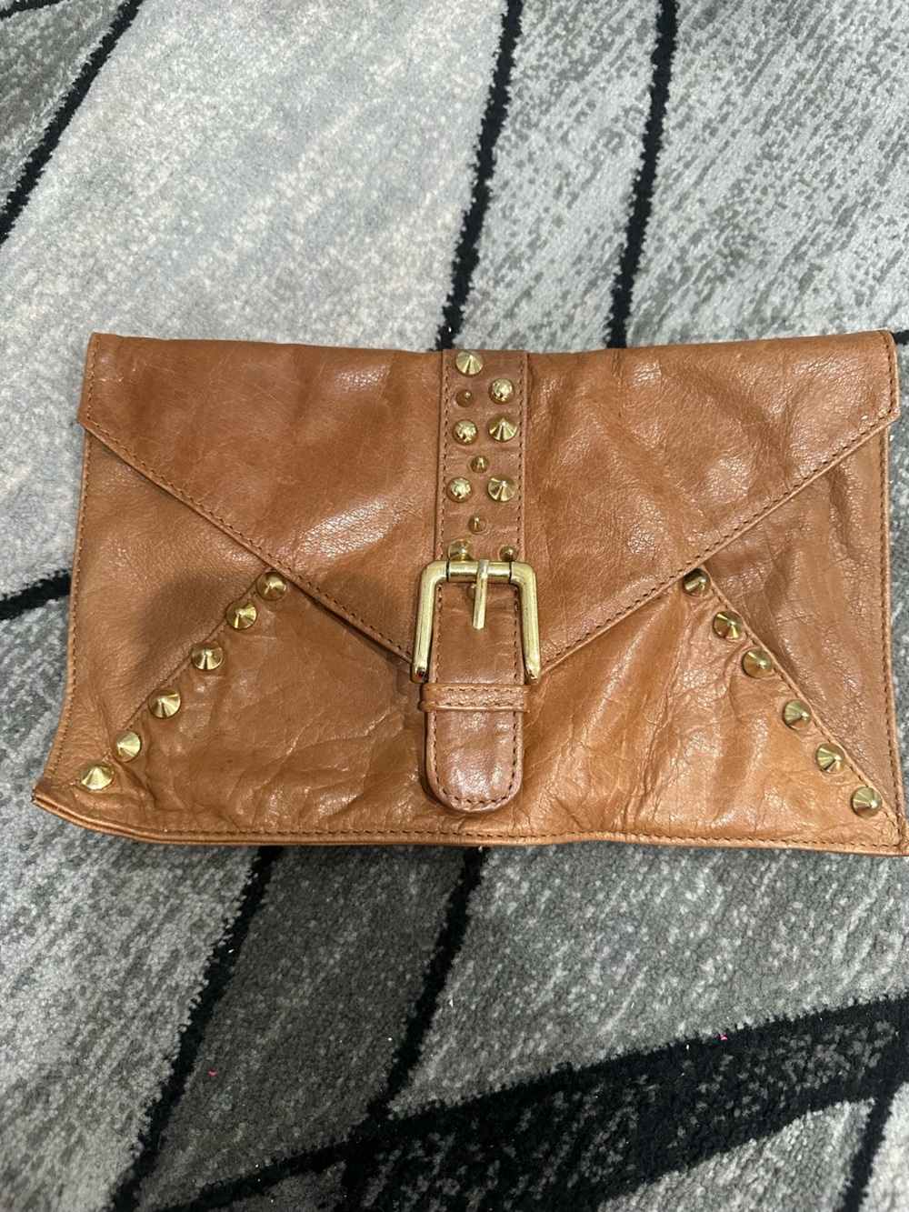 Wild Pair Tan Envelope Clutch with Gold Studs & Buckle